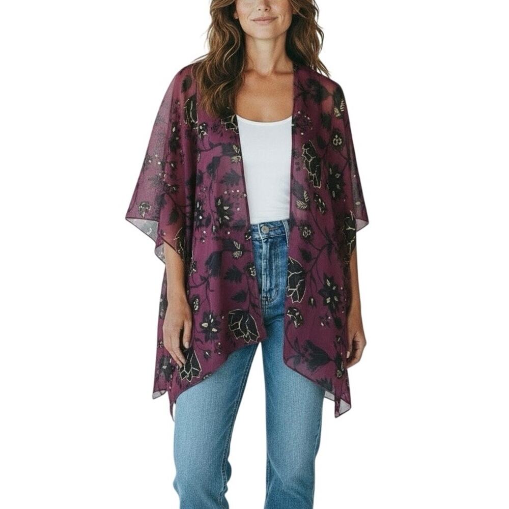 Vintage 90s Coldwater Creek Gold Floral Kimono Cardigan - OS